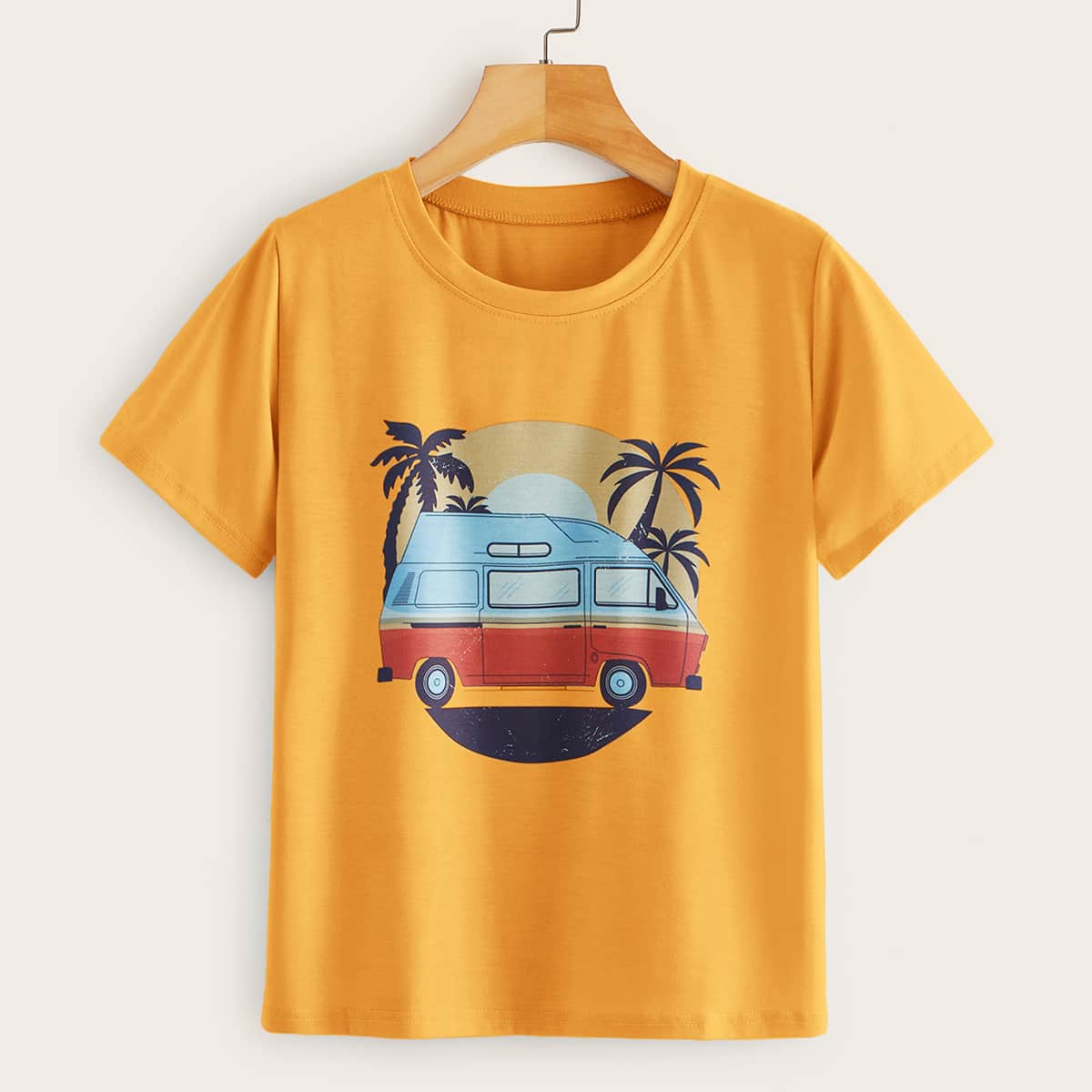

Car & Palm Tree Print Tee, Yellow