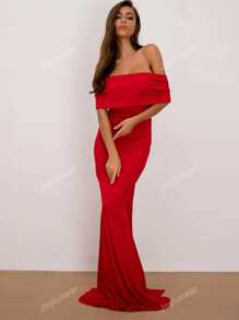 Joyfunear Off Shoulder Overlap Length Floor Formal Evening Gowns