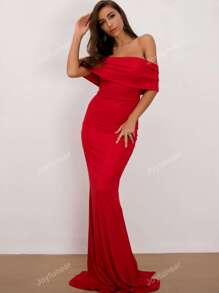 Joyfunear Off Shoulder Overlap Length Floor Formal Evening Gowns