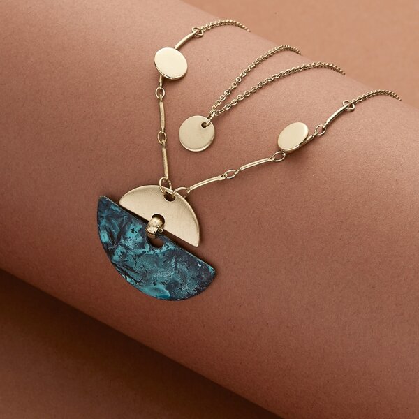 

Circle Stud Earrings And Half Circle Necklace Set, Gold
