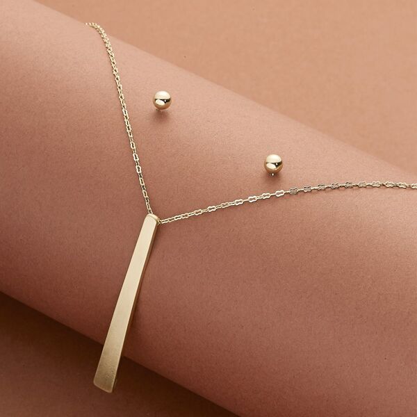 

Ball Stud Earrings And Metal Bar Long Necklace Set