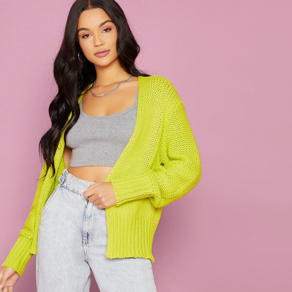 

Open Front Knitted Neon Cardigan