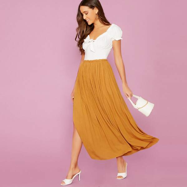 

Side Slit Elastic Waist Maxi Skirt