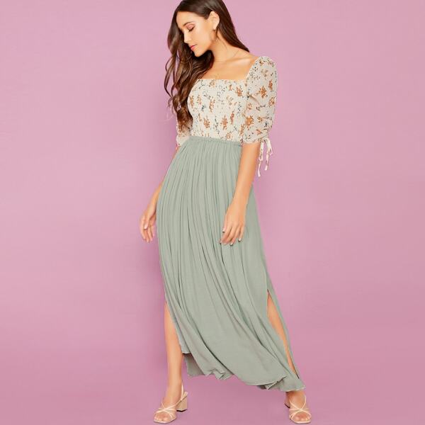 

Side Slit Elastic Waist Maxi Skirt