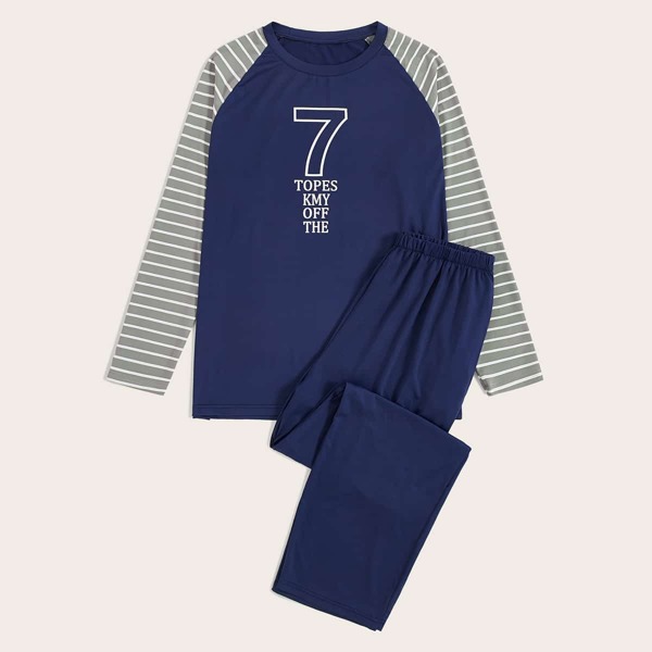 

Men Letter Graphic Tee & Pants PJ Set, Navy