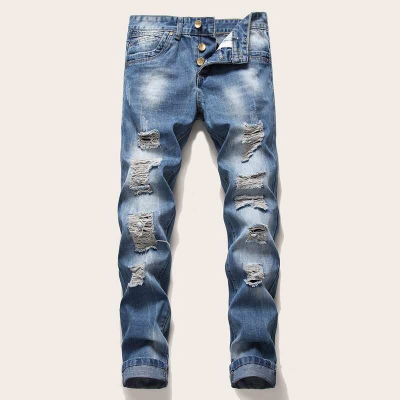

Guys Ripped Straight Leg Jeans, Blue