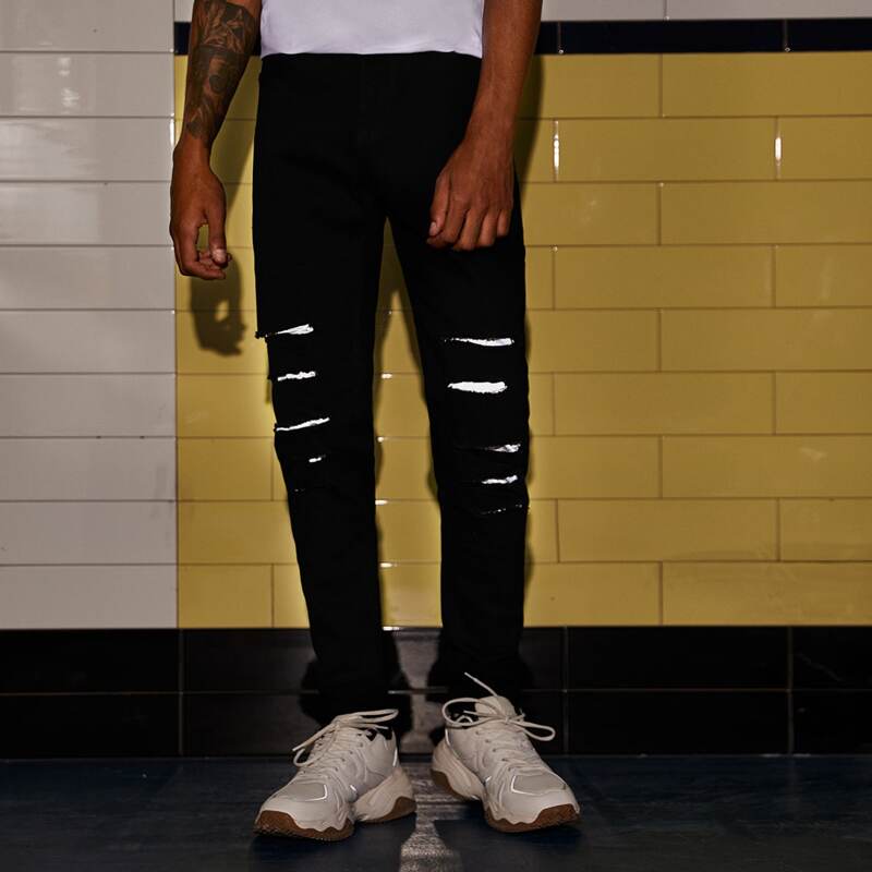 

Guys Reflective Ripped Jeans, Black