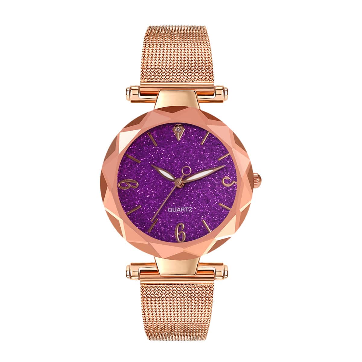 

Glitter Round Dial Mesh Strap Quartz Watch