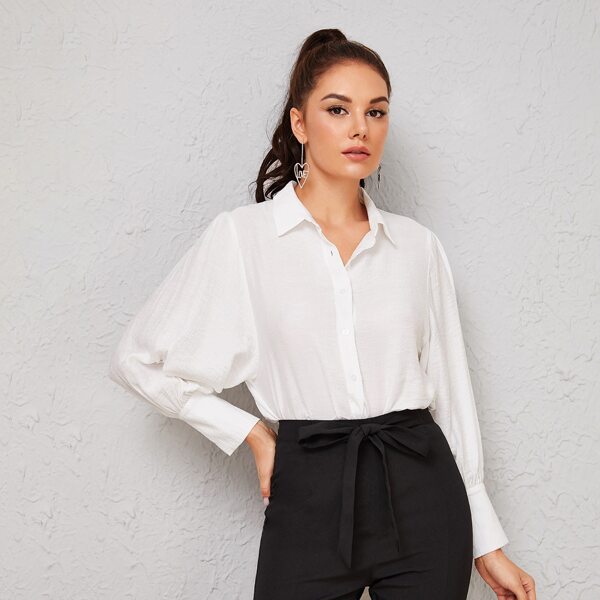 

Solid Batwing Sleeve Shirt, White