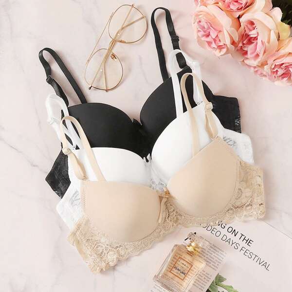 

Contrast Lace Underwire Bra Set 3pack