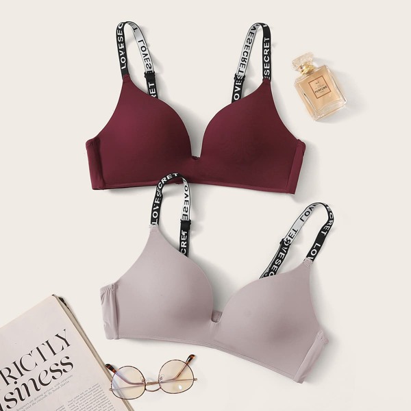 

Letter Print Strap Bra Set 2pack, Multicolor
