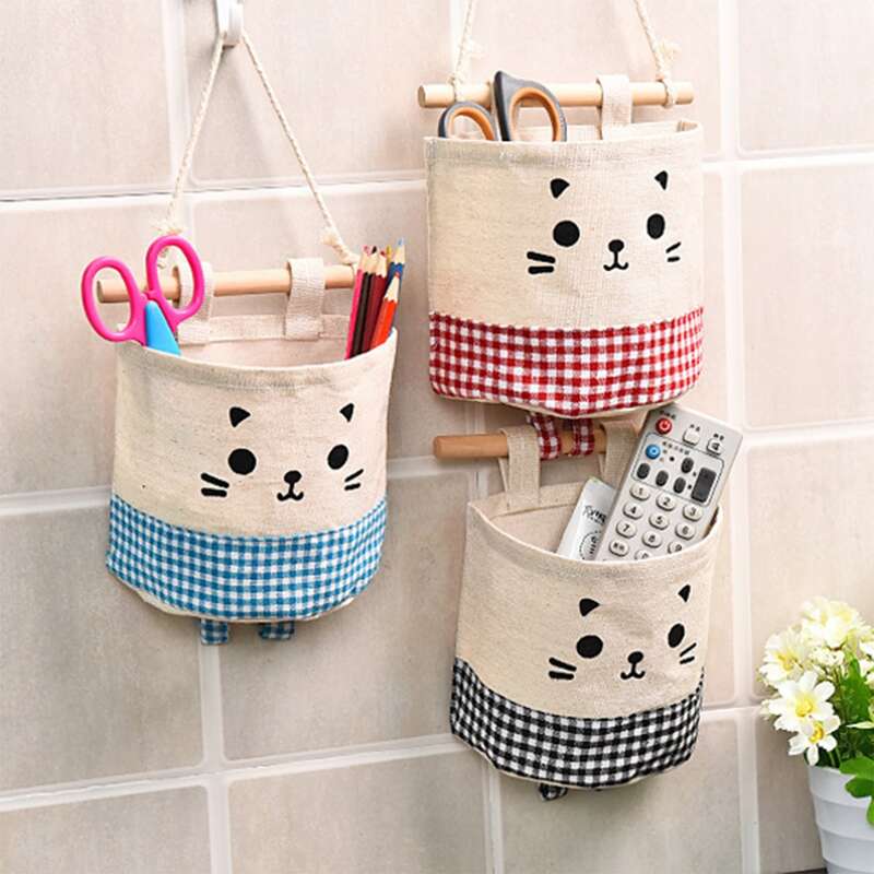 

1pc Cat Print Wall Mounted Storage Bag, Multicolor