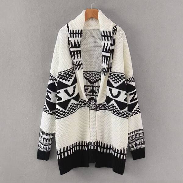 

Tribal Print Shawl Collar Longline Cardigan