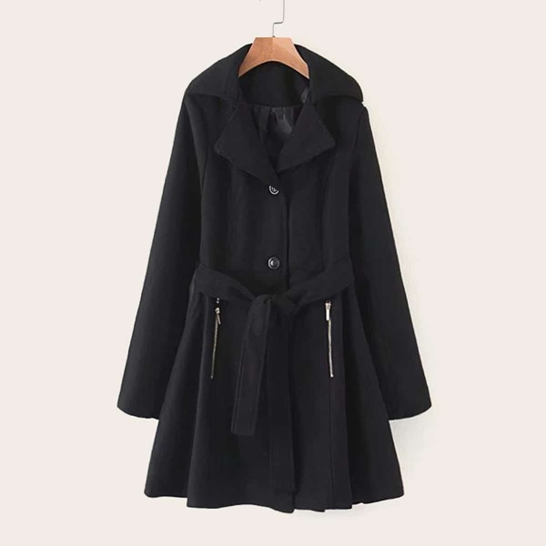 

Button Through Flared Hem Belted Coat