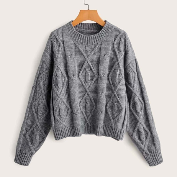 

Cable And Argyle Knit Sweater, Grey