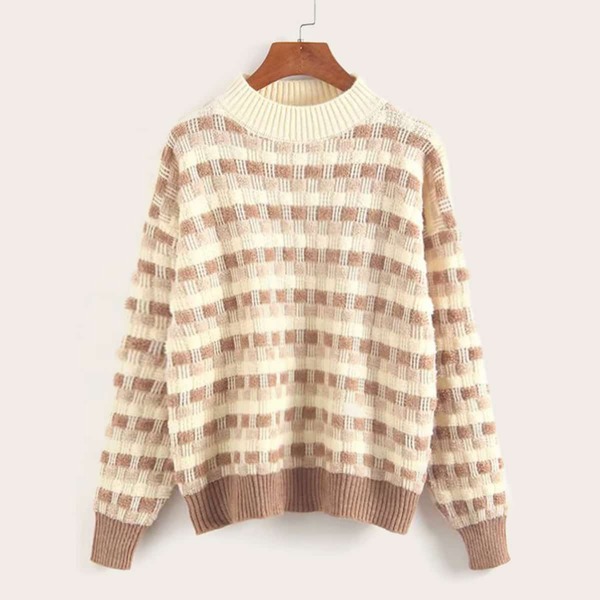 

Waffle Knit Fluffy Stand Collar Sweater