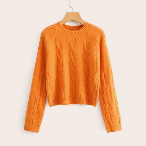 

Solid Cable Knit Raglan Sleeve Sweater