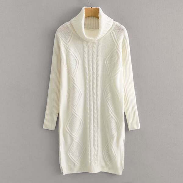 

Cable & Argyle Knit Turtleneck Longline Sweater