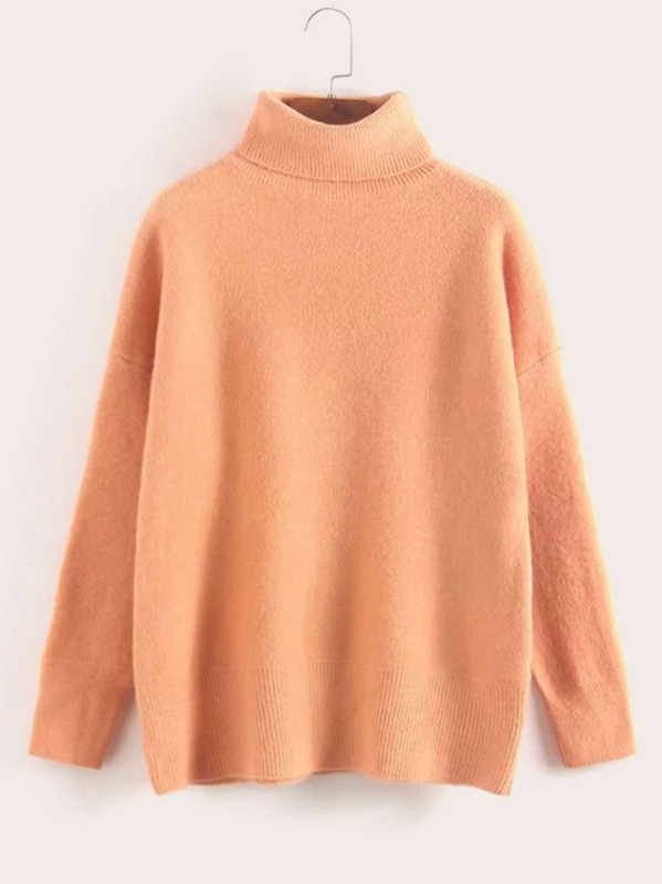 

Solid Turtleneck Drop Shoulder Sweater, Orange