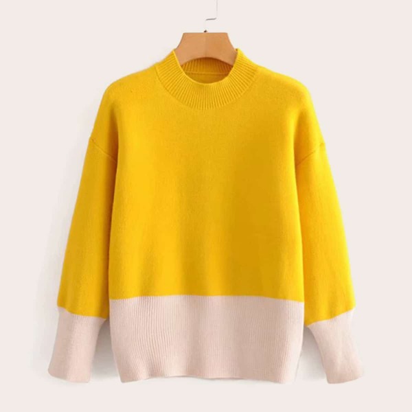 

Mock Neck Color-Block Jumper, Yellow bright