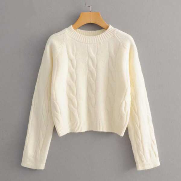 

Solid Cable Knit Raglan Sleeve Sweater