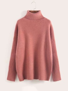 Solid Turtleneck Drop Shoulder Sweater