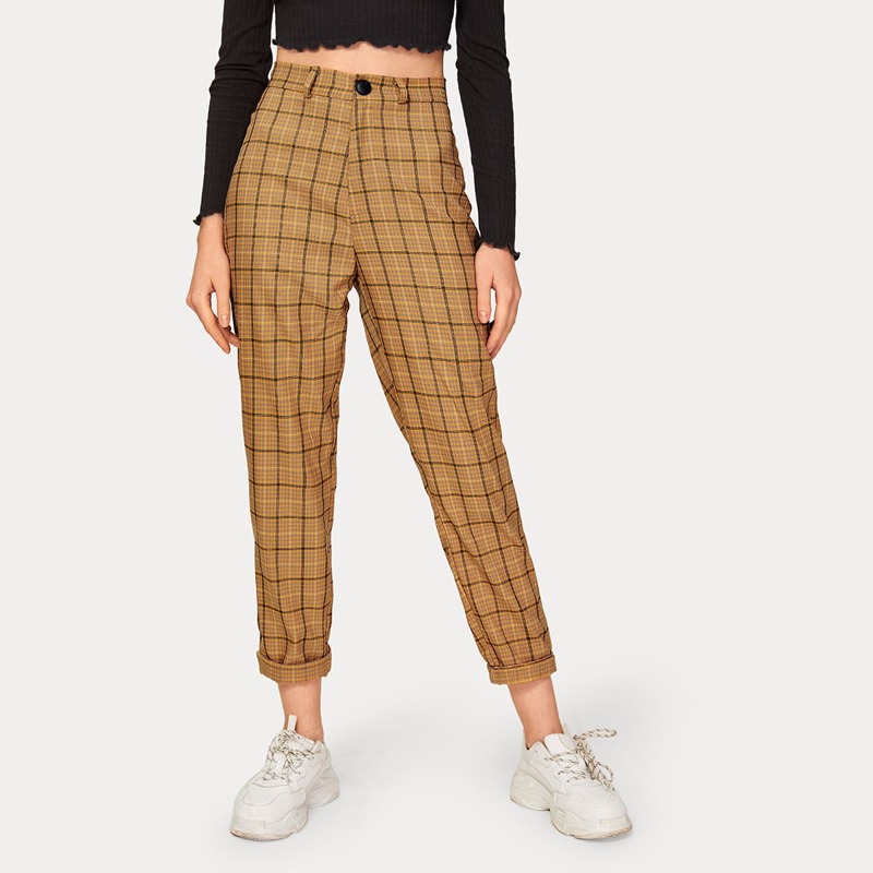 

Plaid High Rise Straight Leg Pants, Khaki