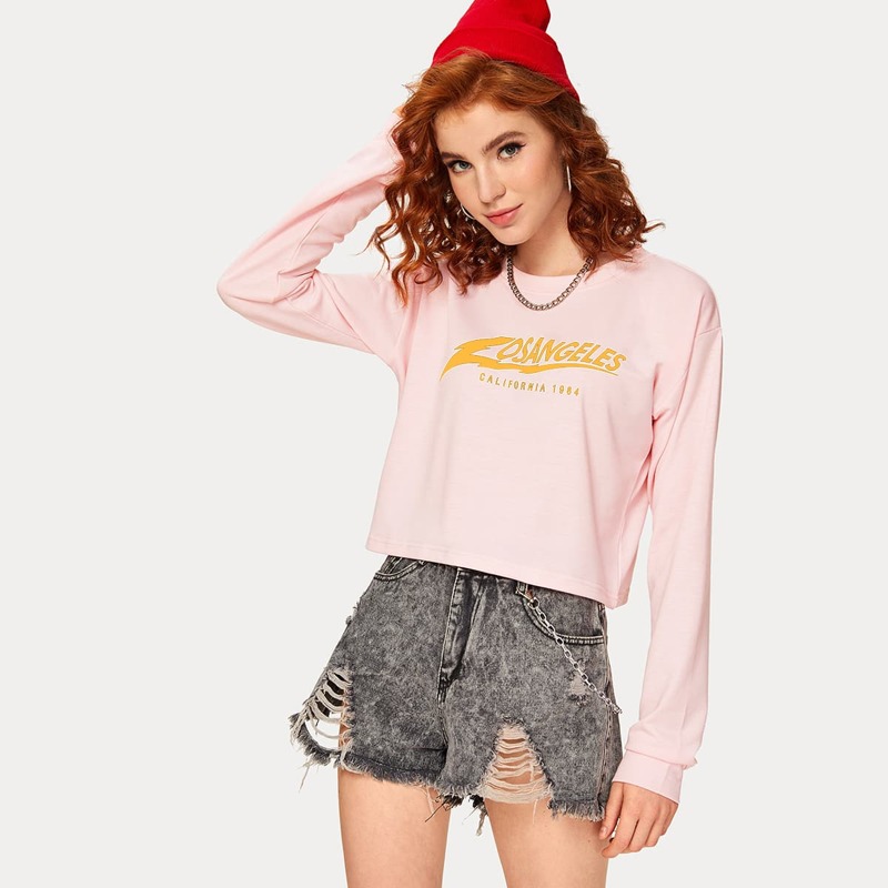 

Letter Graphic Long Sleeve Tee, Pink