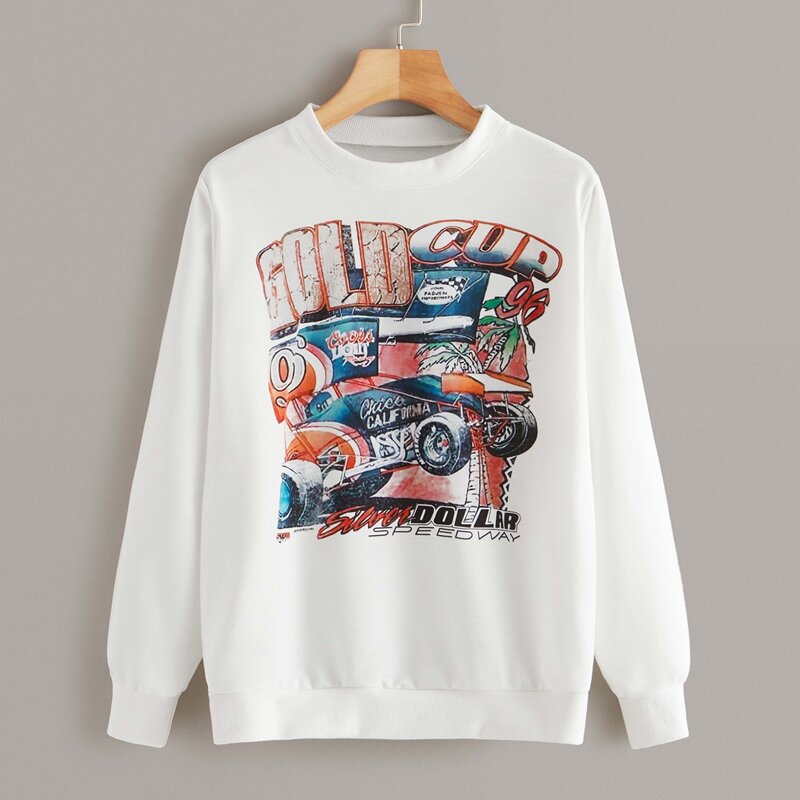 

Letter & Car Graphic Sweatshirt, White