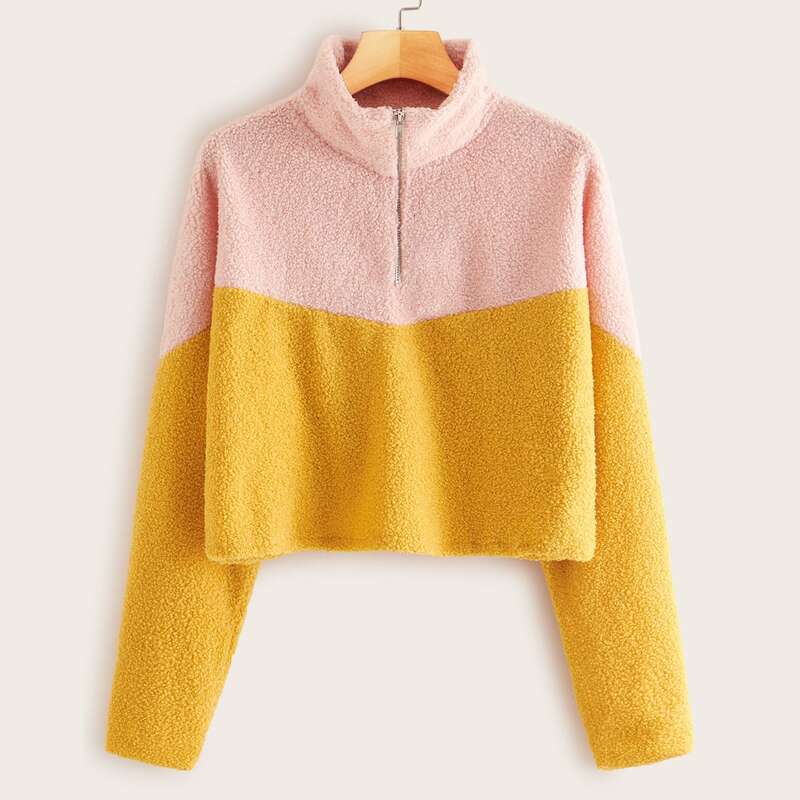 

Contrast Panel Half Zip Teddy Sweatshirt, Multicolor
