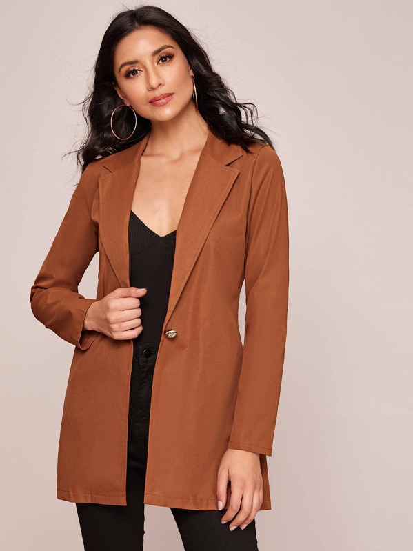 

Lapel Neck Single Button Blazer, Brown, Jessica B