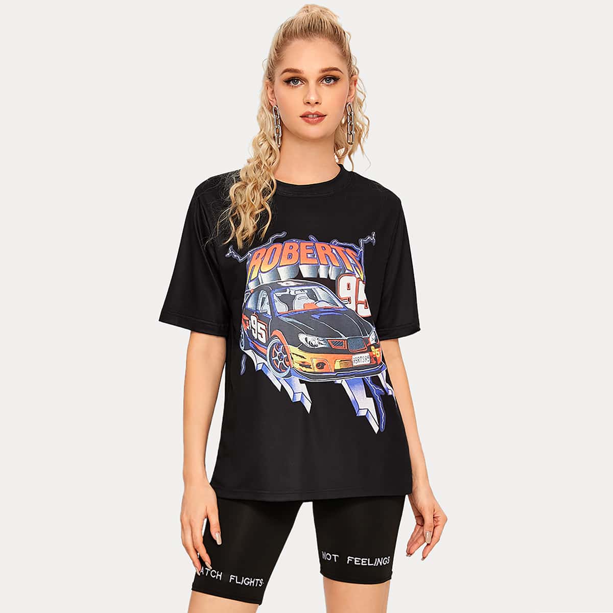

Letter & Car Graphic Short Sleeve Tee, Black
