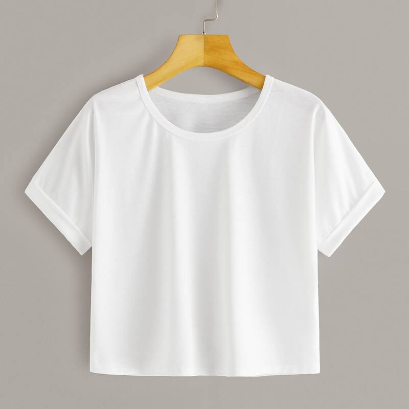 

Solid Round Neck Short Sleeve Tee, White