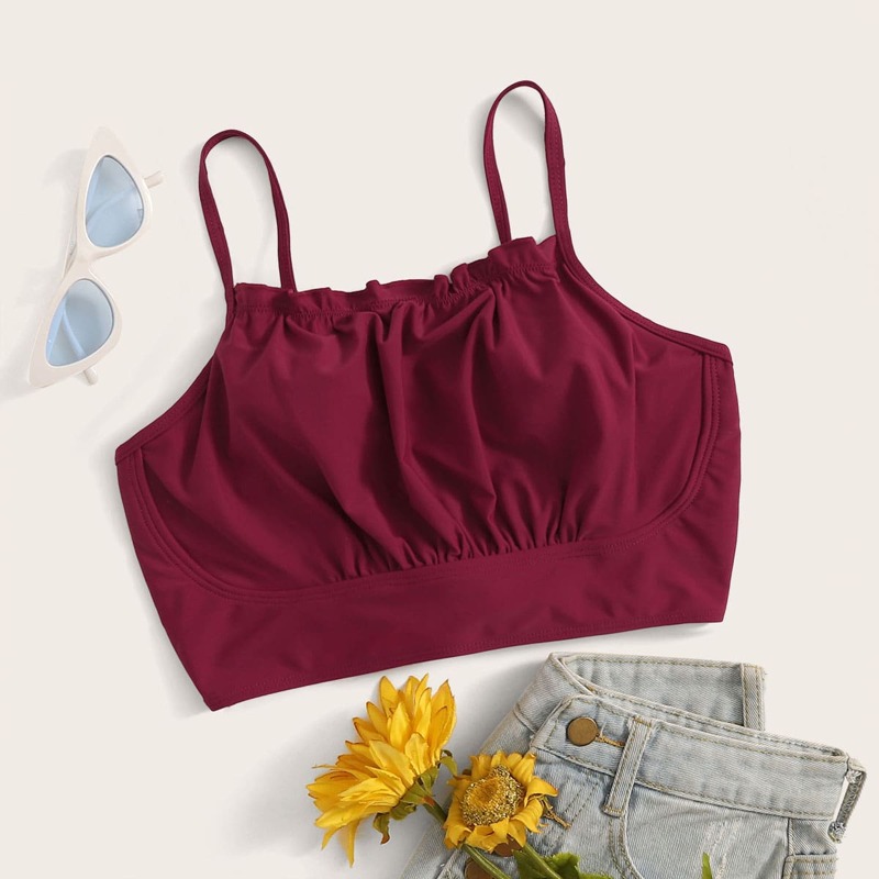 

Ruched Lace Up Back Bikini Top, Burgundy