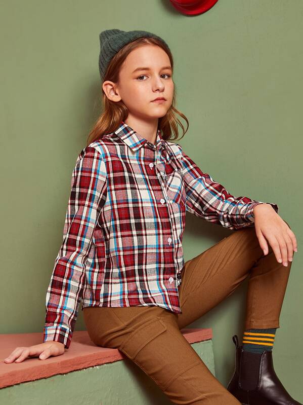 

Girls Single Pocket Tartan Shirt, Multicolor, Sashab
