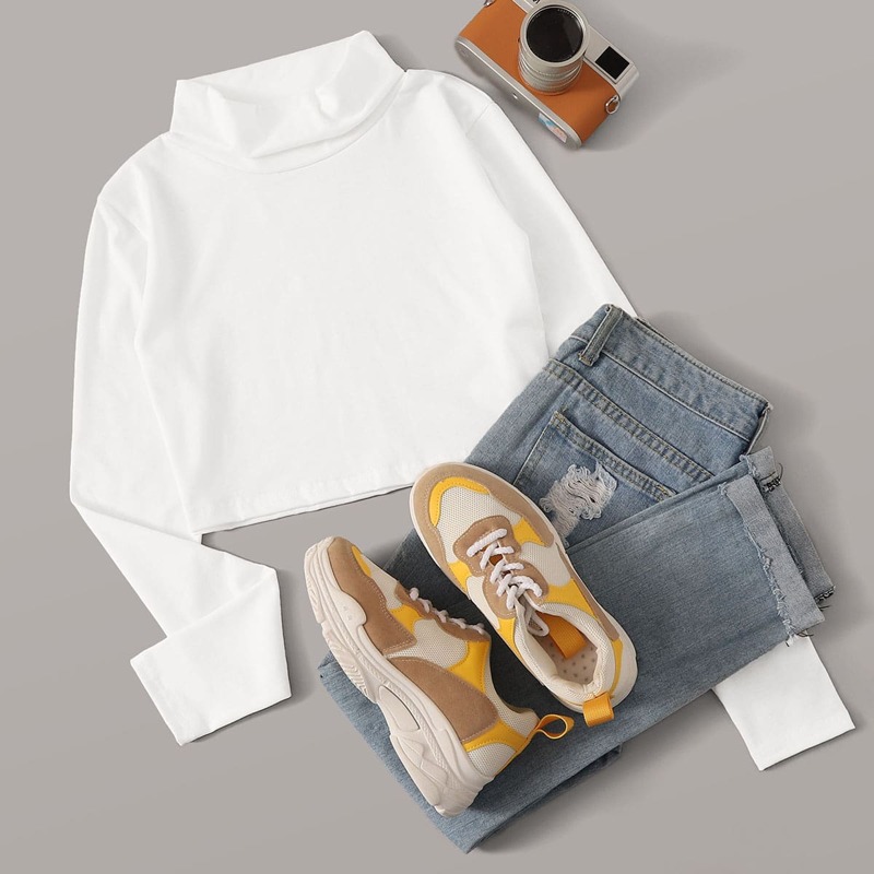 

Solid High Neck Crop Tee, White