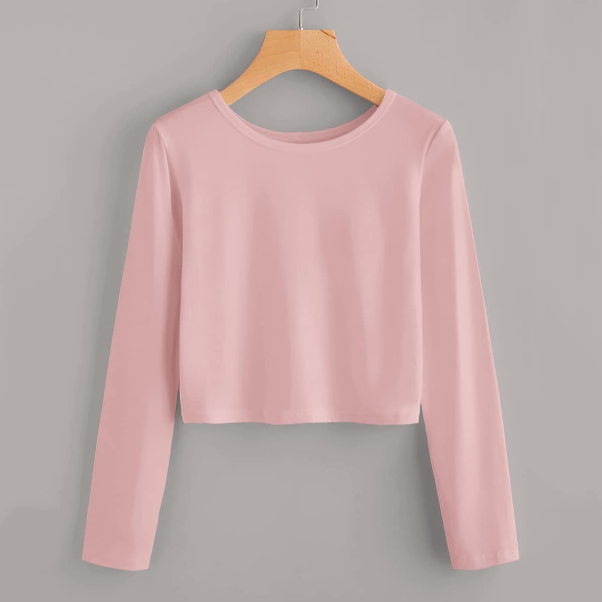 

Solid Long Sleeve Crop Tee, Pink pastel