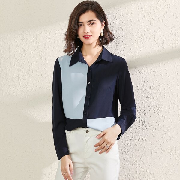 

Two Tone Button Through Blouse, Navy