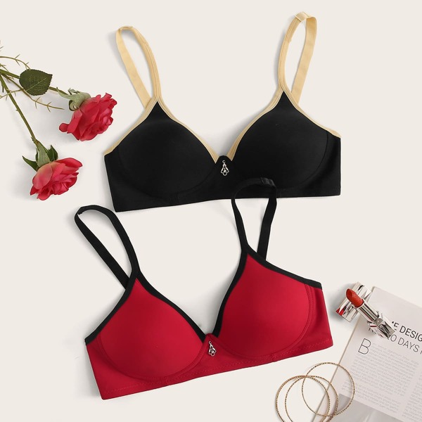 

2pack Contrast Side Bra Set, Multicolor