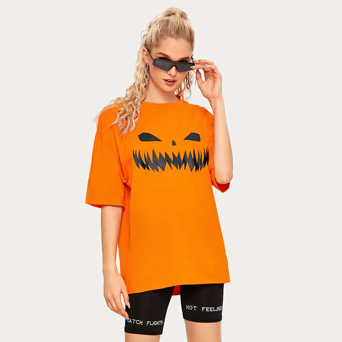 

Halloween Print Short Sleeve Tee, Orange