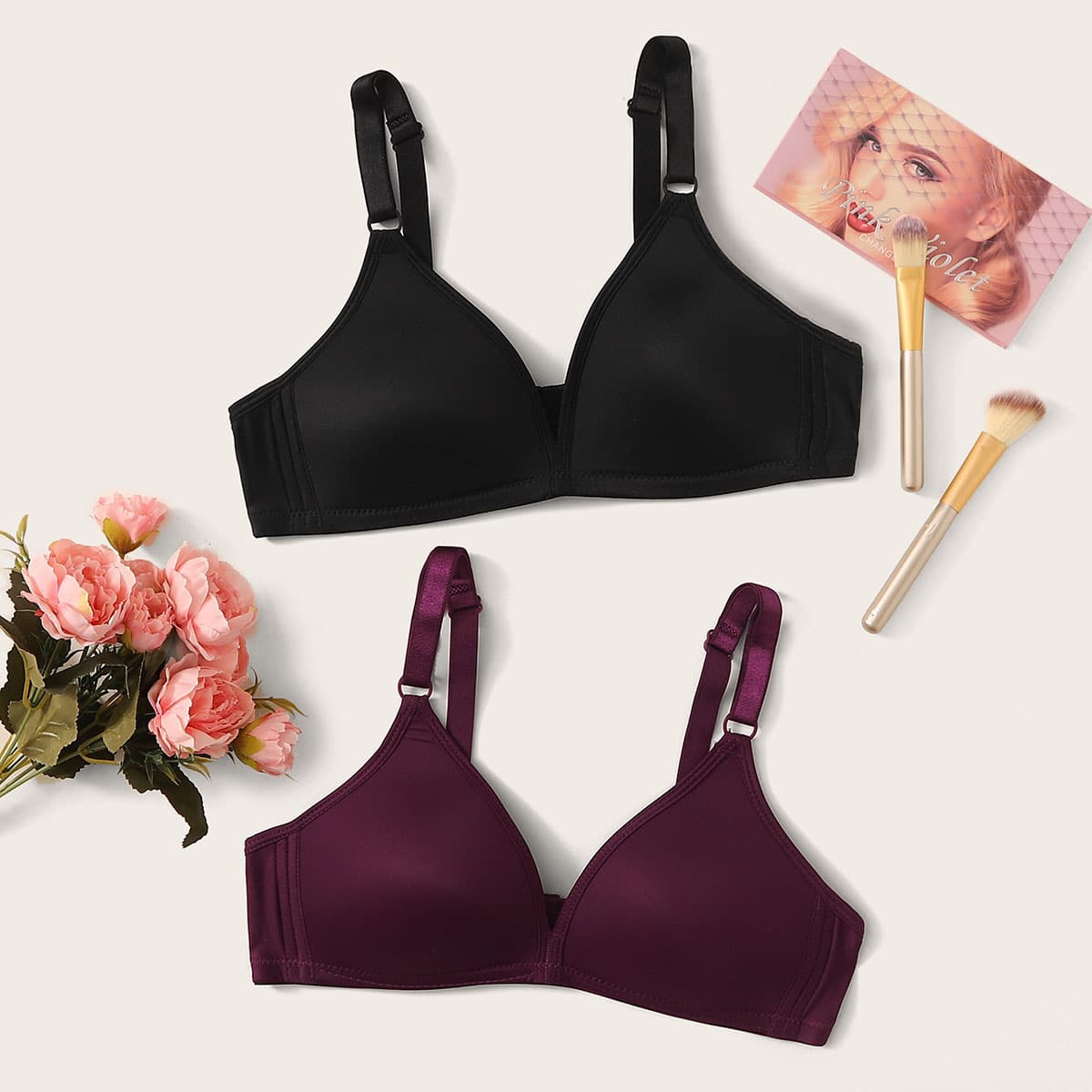 

2pack Adjustable Strap Bra Set, Multicolor