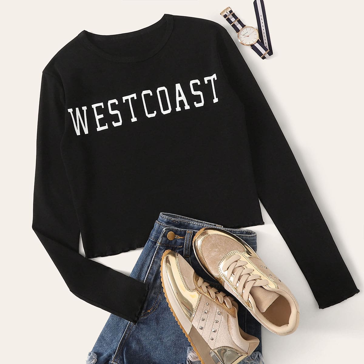 

Letter Graphic Long Sleeve Tee, Black