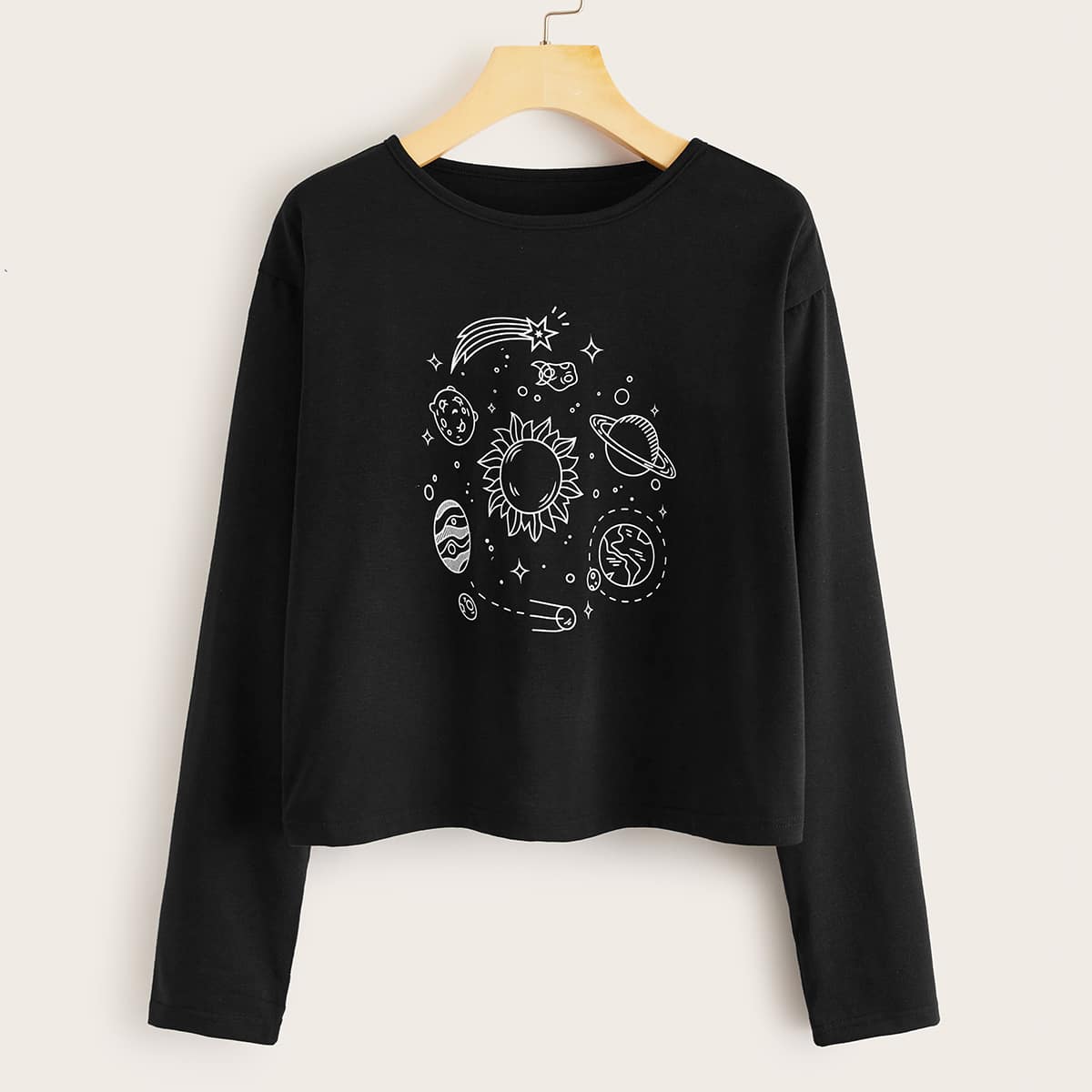 

Galaxy Print Long Sleeve Tee, Black