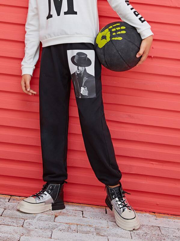 

Boys Figure Print Sweatpants, Black, Bogdan