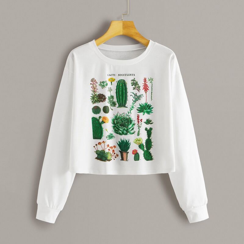 

Cactus Print Long Sleeve Tee, White