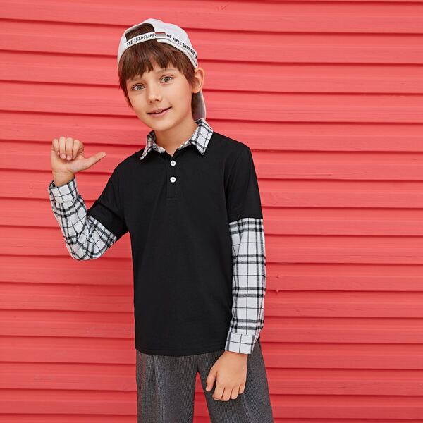 

Boys Contrast Collar and Sleeve Polo Shirt, Black