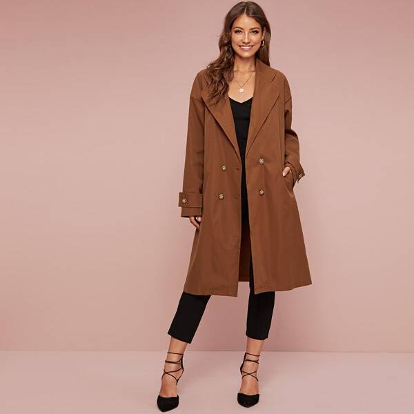 

Lapel Neck Double Breasted Trench Coat, Brown