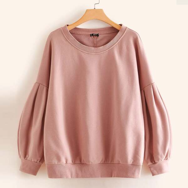 

Plus Drop Shoulder Lantern Sleeve Pullover, Pink pastel