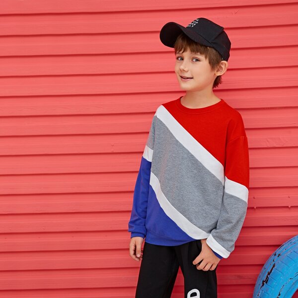 

Boys Drop Shoulder Cut-and-sew Pullover, Multicolor bright