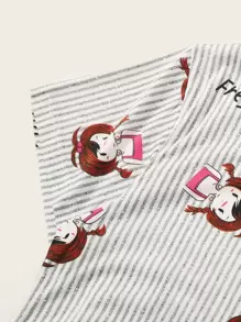 Cartoon Graphic Striped PJ Set / Pajama Set With Eye Cover Holiday Season - Multicolor - View 4